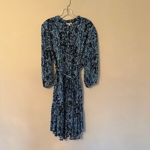 Tyler Boe Black and Blue Midi 3-quarter Sleeve Dress
